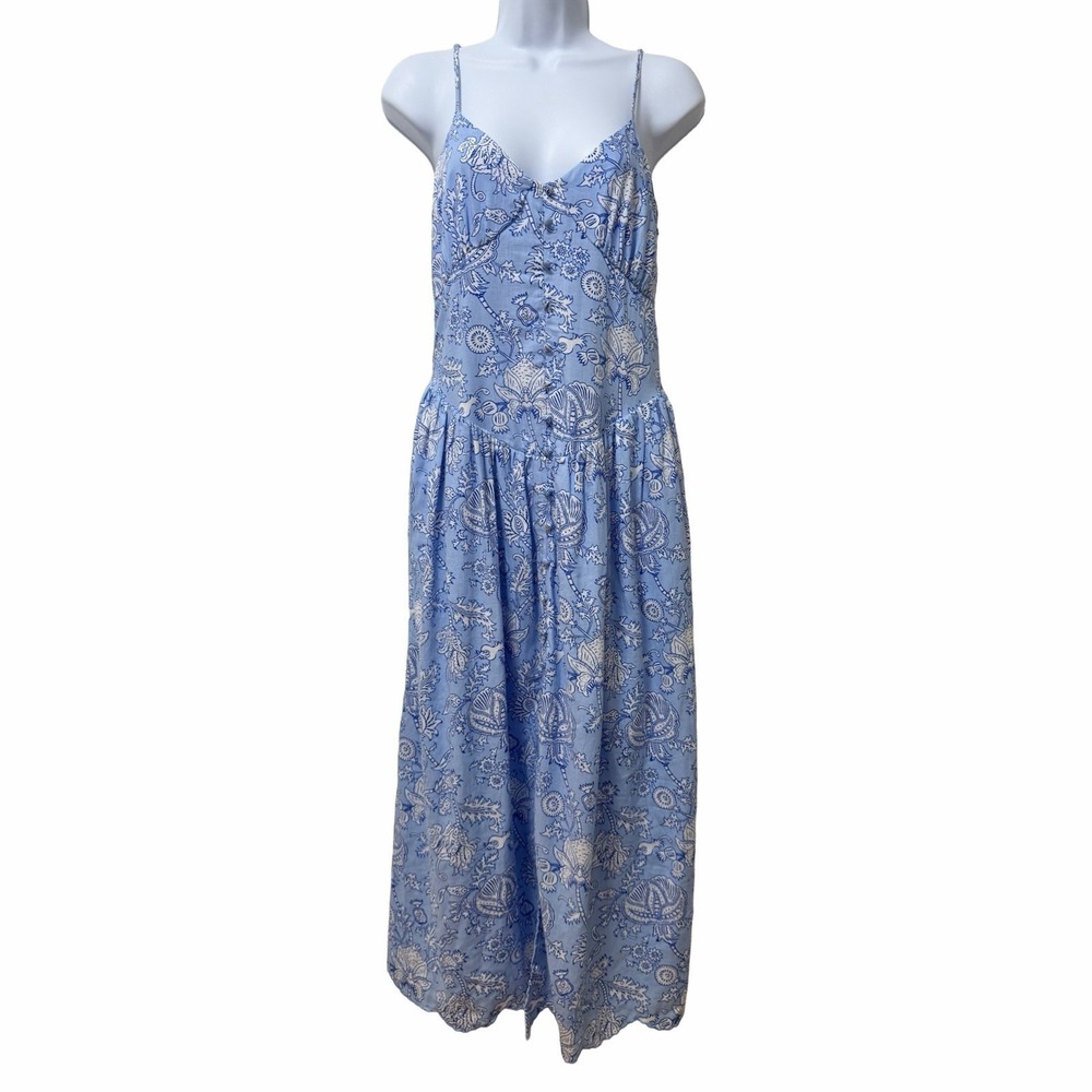 Roller Rabbit x Target Floral Drop Waist Midi Dress Size XS Blue Smocked Cottage